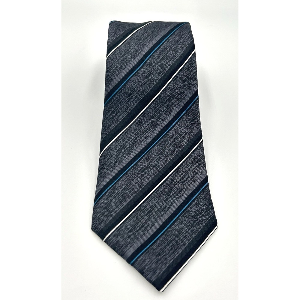 Marc Anthony 100% Silk Narrow Men's Neck‎ Tie Black Gray Tonal Stripe 3W 58L
